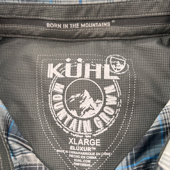 KUHL Response Button Shirt Men XL Gray Blue Plaid Short Sleeve Outdoor Hike GORP - Picture 4 of 12
